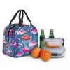 Storage Bags Fashion Flamingo Birds Insulated Tote Bag Women Flowers Pattern Portable Thermal Cooler Food Lunch Box For School