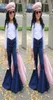 Nieuwe peuterbabymeisje Blauwe spijkerbroek Knoppen Skinny Flared Jeans Kids Rettery Denim Bellbottoms Lange broek Baby Casual Clothing6950348