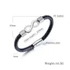 Stainless Steel Black Leather Mens Bracelet with Magnetic Buckle Round Rope