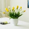 Fleurs décoratives Silicone tulipes bouquet réaliste 5 têtes réelles tactiles fausse fleur fleur de haute qualité artificielle