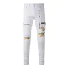 Lila Marke Jeans Mode hochwertige High Street White Patch Loch Reparatur niedriger konvexer Denimhose 28-40 Hose Größe