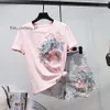 Projektantka Wysokiej jakości luksusowa moda damskie damskie letnie kobiety 2-częściowe zestawy haftowe 3D Flower T-shirt dżinsowe szorty