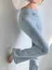 Jeans femeninos Tvvovvin Super Legs larga cintura alta y ligeramente irregular