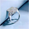 Anneaux Original 925 Sier Square Ring Asscher Coup Simated Diamond Engagement Cocktail Femmes Topaz Finger Fine Bijoux Drop Livraison DH3it