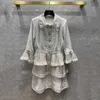 Robes décontractées de base Designer Eugenia Polka Dot Robe pour femme d'été Nouvelle-paillette colorée Patchwork avec doublure en soie, jupe à gâteau de revers TLNH