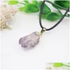 Pendant Necklaces 12X34Mm Natural Stone Topazd/Pink Quartzd/Amethysd Original Mineral Necklace Irregar Chalcedony Gift For Women Drop Dhr8X