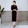 Roupas étnicas de tamanho grande 4xl feminina longa qipao tradicional chinês clássico mandarim colar veludo vestido cheongsam requintado shinestone dhz7e