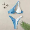 Traje de baño de baño de baño para mujeres Bloque de color de color elegante con bikini de un solo hombro con calzoncillos de cintura alta sexy ropa de playa 2pcs