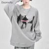 Kvinnors hoodies tröjor duomofu y2k estetiska grafiska grå tröjor kvinnor koreansk stil vit långärmad pullover harajuku streetwear överdimensionerade toppar 240413