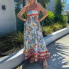 Lässige Kleider Hirigin Elegante Rüschen Sprudeldruck Frauen Strandkleid von Schulter Rückenlosen ärmellosen vestidos schick lous Urlaub