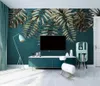 Wallpapers Custom Papel de Parede 3d Noordse moderne retro groene plant bladeren kunst muurschildering behang tv -achtergrond muurpapieren home decor