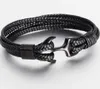 High Quality Men039s Titanium Steel Bracelet Black Personality Leather Woven Anchor Rope For Men Gift Charm Bracelets6335369