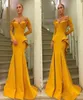 2018 Amazing Ruffles Dettaglio Abiti da sera a maniche lunghe Giallo Samero a tutta lunghezza sirena sexy Dubai Abete Arabic Dress Party G4291089