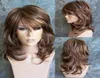 Medium Side Bang Highlighted Layered Slightly Curled Brown Hair Synthetic Wig4420998