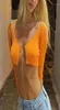Women039s T Shirts Long Sleeve Cardigan Y2k Super Short Crop Top Women Orange High Street Low Cut VNeck TeeShirt Open Waist S9161628