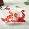 Canecas Europeias 3D Creative esmalte criativo Porcelana Pavão Copa de Coffee e Pires Conjunto de Casas para Enviar Amigos Presentes Requintados