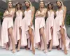 Modern 2024 Pink Bridesmaids Dresses For Western Weddings Asymmetrical Length A Line Spaghetti Straps Ruffles Wedding Party Gowns Prom Wear