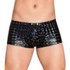 Underpants Sexy Men Open Crotch Low Rise Waisted Briefs PU Leopard Cock Ring Boxer U Convex Pouch Wetlook Shiny Underwear Gay Wear