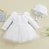 Mädchenkleider 6-36 Monate Kleinkindmädchen Kleid Spitzenpuppenkragen Bobbles Tüll Hem für Frühling Casual Prinzessin mit Hut