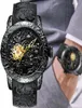 Luxo preto 3d gravado dragão automático Mechanical Men Watches Sports à prova d'água para homens Selfwinding WinCled Watch Relógio masculino Y197014520