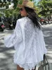 기본 캐주얼 드레스 패션 여성 흰색 반바지 세트 견고한 긴 슬브 셔츠와 반바지 2 개 세트 2024 여름 캐주얼 홈 하이 스트리트 레이디 복장 1 T240415