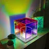 Lampes de table y acrylique hypercube cube cobe art périphérique ordinateur décoration de bureau lampe de couleur lumineuse