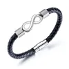 Stainless Steel Black Leather Mens Bracelet with Magnetic Buckle Round Rope