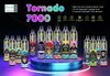 Оригинальный Randm E Cigarette Kit Tornado 7000 Puffs Ondesable Vape Pen Kit Электронные сигареты 14 мл катушки стручков 6 светящихся цветов с регулируемым воздухом 0% 2% 3% 5% Fumot 7k