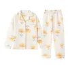 Frauen Nachtwäsche Winter Dicke warme Frauen Pyjamas Set Luftclip -Baumwollanzug Langarm weibliche Blumenhauswear