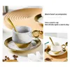 Mugs Ceramic Coffee Cup Dessert Tea Set Saucer Spoon Gold Handle Party