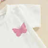 Kledingsets babymeisjes kleding set korte mouw vlinder afdrukken t-shirt bloemen shorts hoofdband zomer peuter outfits