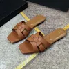 Women Tribute Designer Sandals sl Calf skin Leather Flats Slippers slides heels Brown Embossed luxury mules womens slide Slipper sliders summer beach sandal