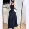 Casual Dresses Sexy Black Polka Dot Maxi Dress Women Summer Solid Halter Neck Sleeveless Lace Up Waist Long Beach Vestido Feminino Robe