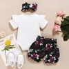 Ensembles de vêtements nés Baby Girls Clothes Summer Set Set Shorts floraux à manches courtes avec Bowknot Band Band 3PCS Tenues pendant 0-18 mois