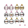 Charme la fête des mères maman round boucles d'oreilles en bois solaire fleur de fleur de fleur de papillon