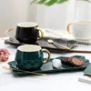 Coppe Saucer HF Coppa di caffè in ceramica nera Coppa moderna European Entertainment Gift tazza con cucchiaio a tre pezzi e set di piattini Dinkware