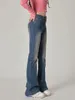 Женские джинсы Американский ретро вымытый отбеленная синяя высокая талия для женщин худой стройная контрастная винтажная улица широкие джинсовые брюки для ног.
