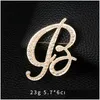 Pins Brooches Brand 26 Initial Letters A To Z Crystal Rhinestones Diy Brooch In Gold Plated Sweater Coat Clothing Accessories Drop Del Dhngw