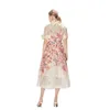 Mode Flower Gedrukte jurken Vrouw Spring Summer Standing Kraag Vestido Vrouw Midi Vintage Para High End Holiday 240329