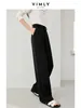 Spodnie damskie Vimly czarna wysoka talia szerokiej nogi garnitur Pant Pełna długość prosta sukienka 2024 Sprężyna luźne swobodne spodnie M5916