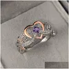 Band Rings Creative Womens Heart With Romantic Rose Flower Design Engagement Love Ring Aesthetic Jewelry Drop Delivery Dhk35