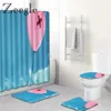 Mattes de bain tapis de coeur et rideau de douche de flanelle ensemble de toilettes absorbantes.