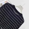 Kvinnors stickor Tees Designer Brand Gaoding 2024 Vår/sommar ny rund halskontrast Stripe mode mångsidig kortärmad tunn stickad topp för kvinnor 6jcm