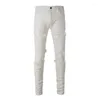 Pantaloni elastici di jeans maschili pantaloni elastici in stile hip hop strappato in stile hip hop in stile bianco