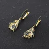 Kolczyki Dangle Natural Blue Topaz Stone Earring Gold Feather Jewelry Pave Emerald-Green 925 Srebrny srebrny