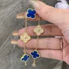 Designer Hoge versie V Golden Van vier bladgras Bracelet Dames Blue Jade Medal Diamant Dik vergulde 18K Rose Gold Mode veelzijdig