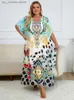 Basic Casual Dresses Sexy V Neck Print Oversize Kaftan Batwing Slve Side Slit Summer Vacation Women Beachwear Plus Size Swimsuit Cover-ups Q1464 1 T240415