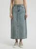 Юбки Reddachic Casual Plain Blue Jeans Длиная юбка женская джинсовая ткань с разрезанием открытой ноги высокая талия A-Line 90-х