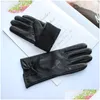 Five Fingers Gloves Fashion Women Genuine Leather Sheepskin Bow Decoration Veet Lining Keep Warm In Winter Black 230210 Drop Delivery Dhmbq