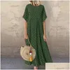 Grundläggande avslappnade klänningar Boho Maxi Dress Vintage Print Summer Half Sleeve Loose Plus Size Female Long Big Swing Robe Vestidos Drop Deliver Dhycm